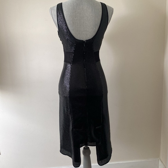BCBG Max Azria Fatale Bodycon Sequin Sheer Panel Party Dress Black Size 6 - Picture 3 of 16